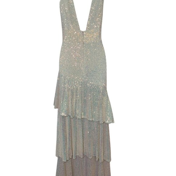 Mac Duggal 27046 Iridescent Sequin Tiered Slit Gown Size 8 - Picture 3 of 7